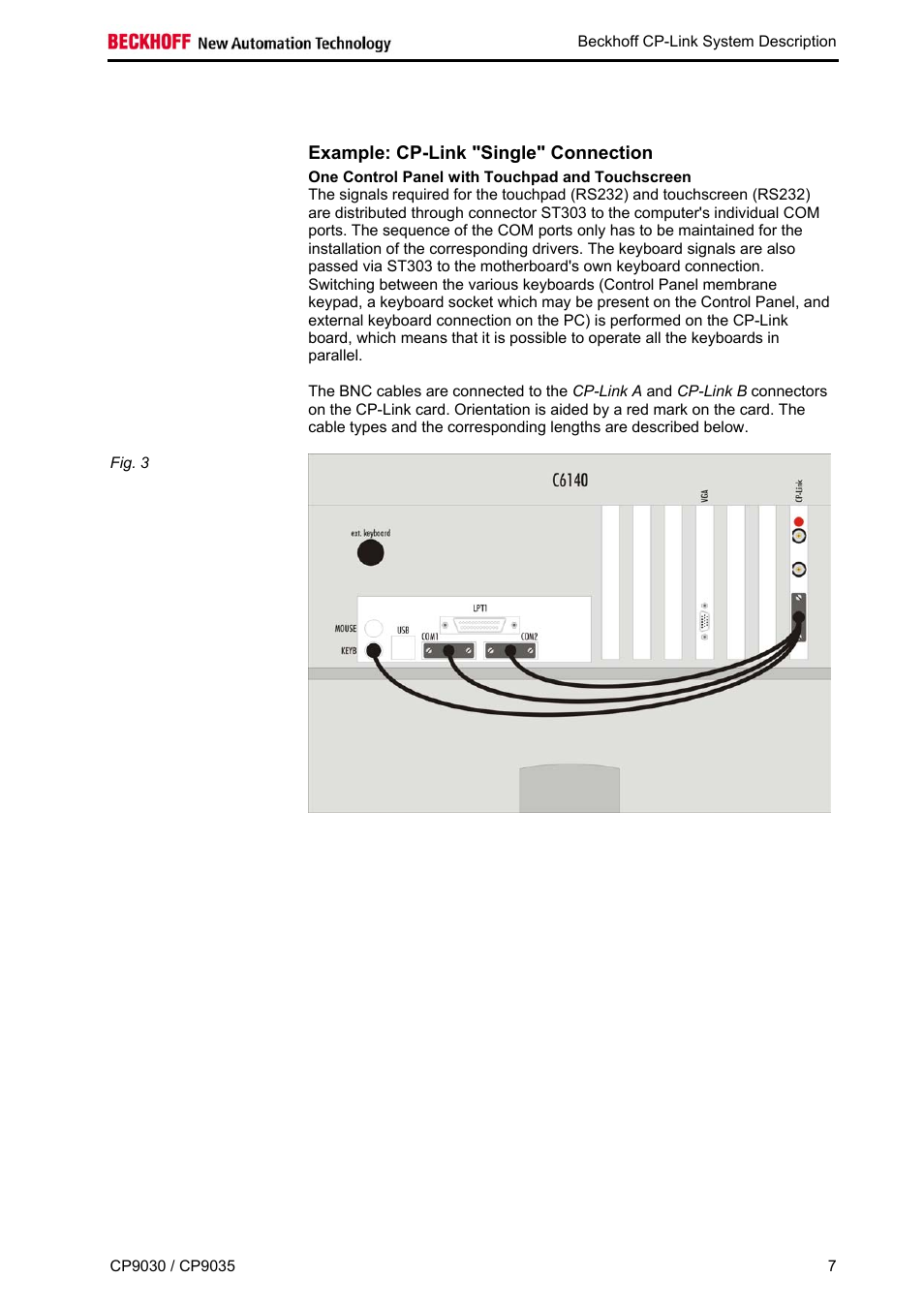 Example: cp-link "single" connection, One control panel with touchpad and touchscreen | BECKHOFF CP9030 User Manual | Page 6 / 39