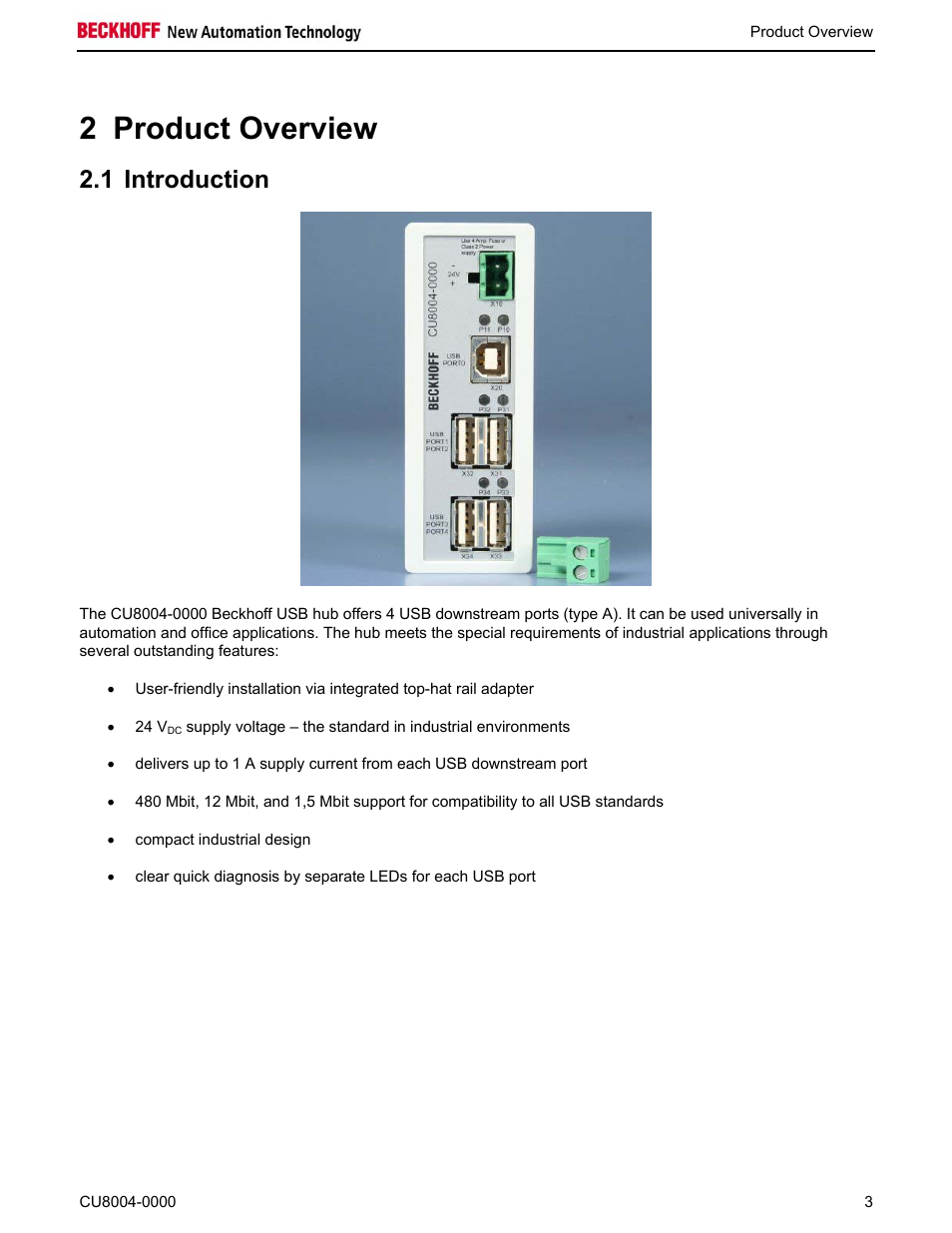 2 product overview, 1 introduction | BECKHOFF CU8004-0000 User Manual | Page 5 / 10