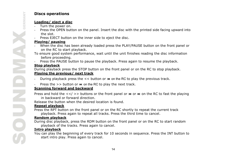 SoundMax SM-CDM1030 User Manual | Page 14 / 39