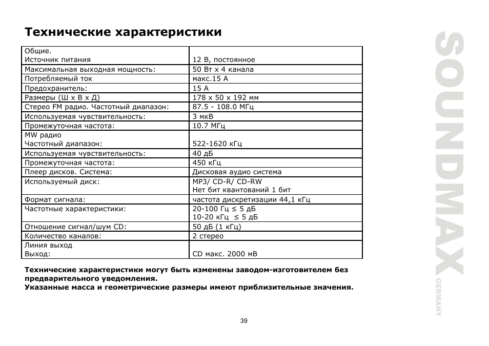 SoundMax SM-CDM1030 User Manual | Page 39 / 39