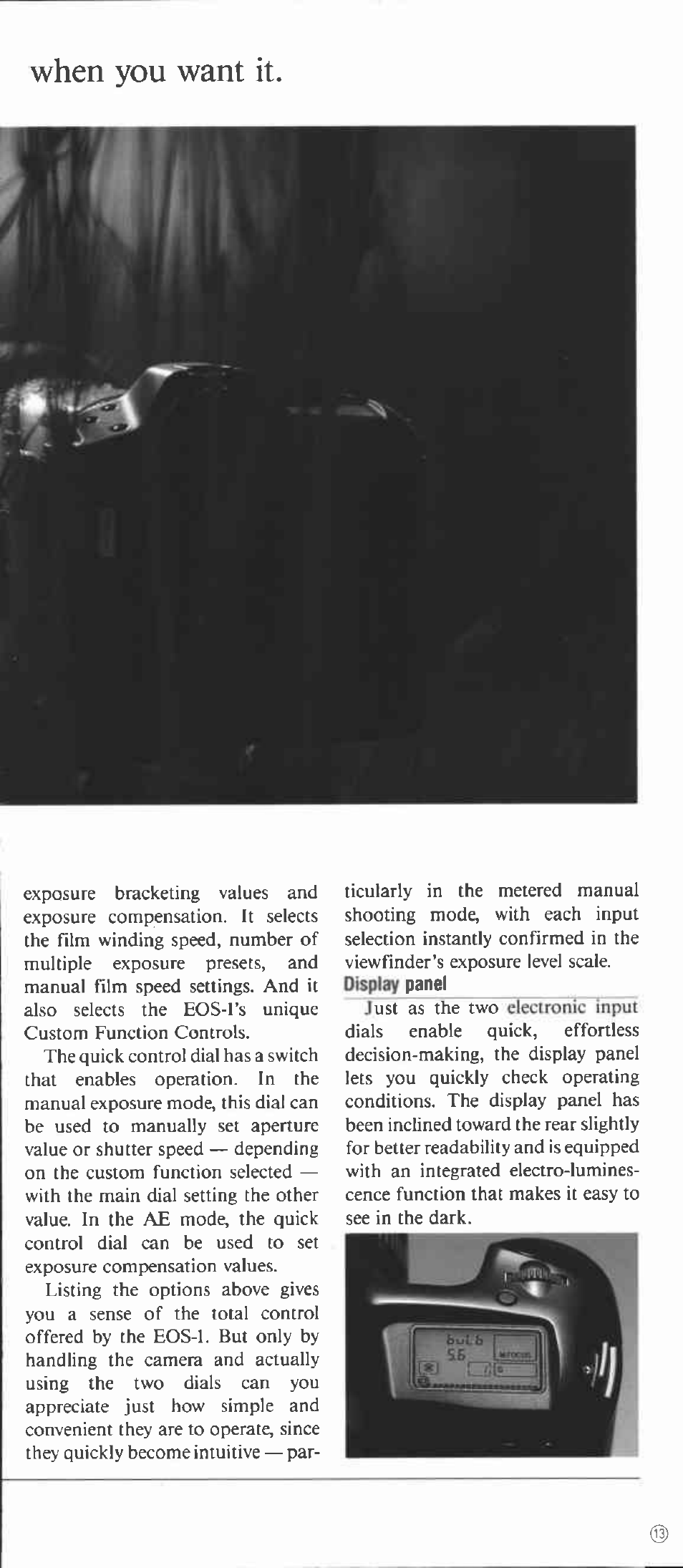 Display panel, When you want it | Canon EOS-1 User Manual | Page 13 / 44