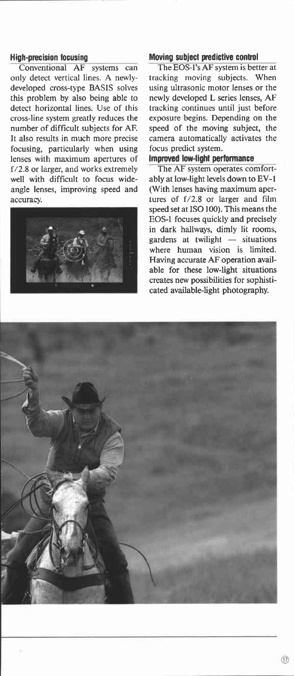 High-precision focusing, Moving subject predictive control | Canon EOS-1 User Manual | Page 17 / 44