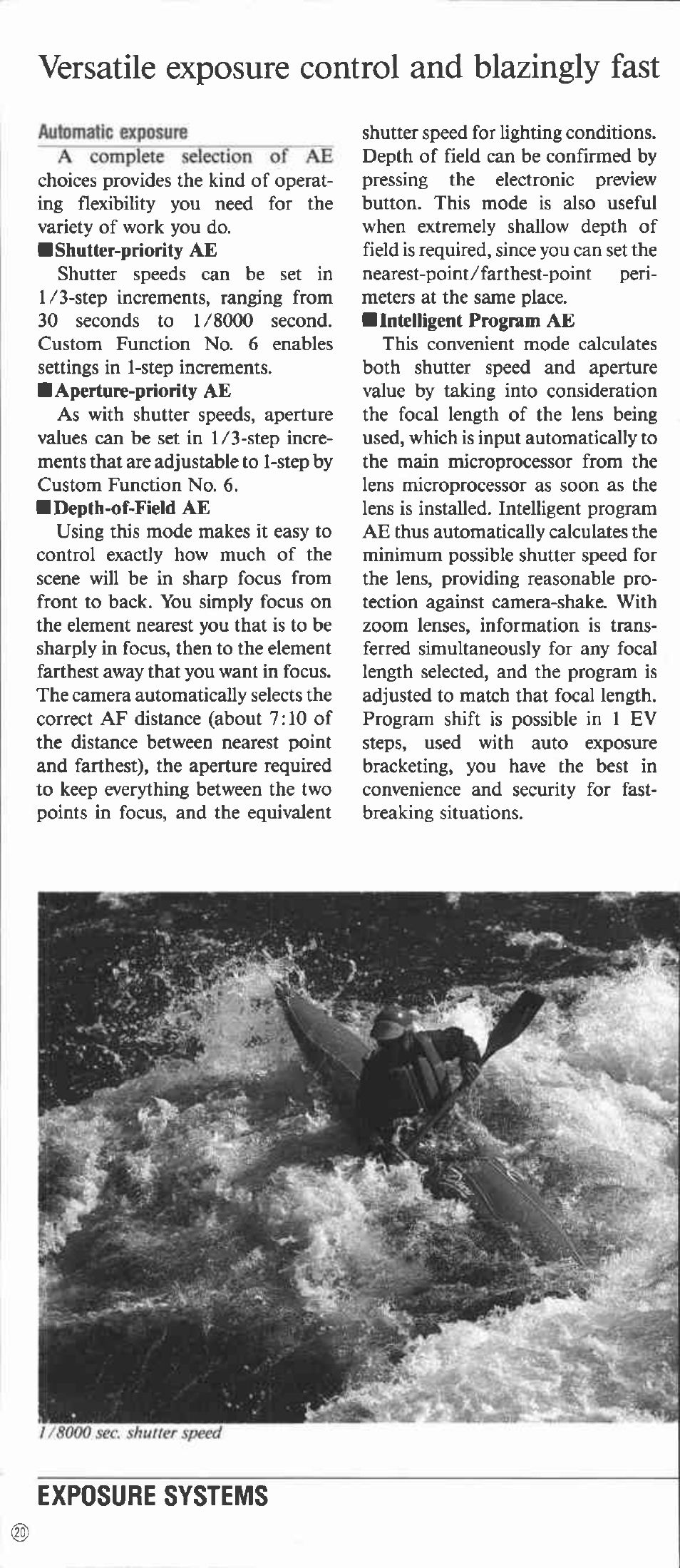 Autnmatit exposure, Versatile exposure control and blazingly fast, Exposure systems | Canon EOS-1 User Manual | Page 20 / 44