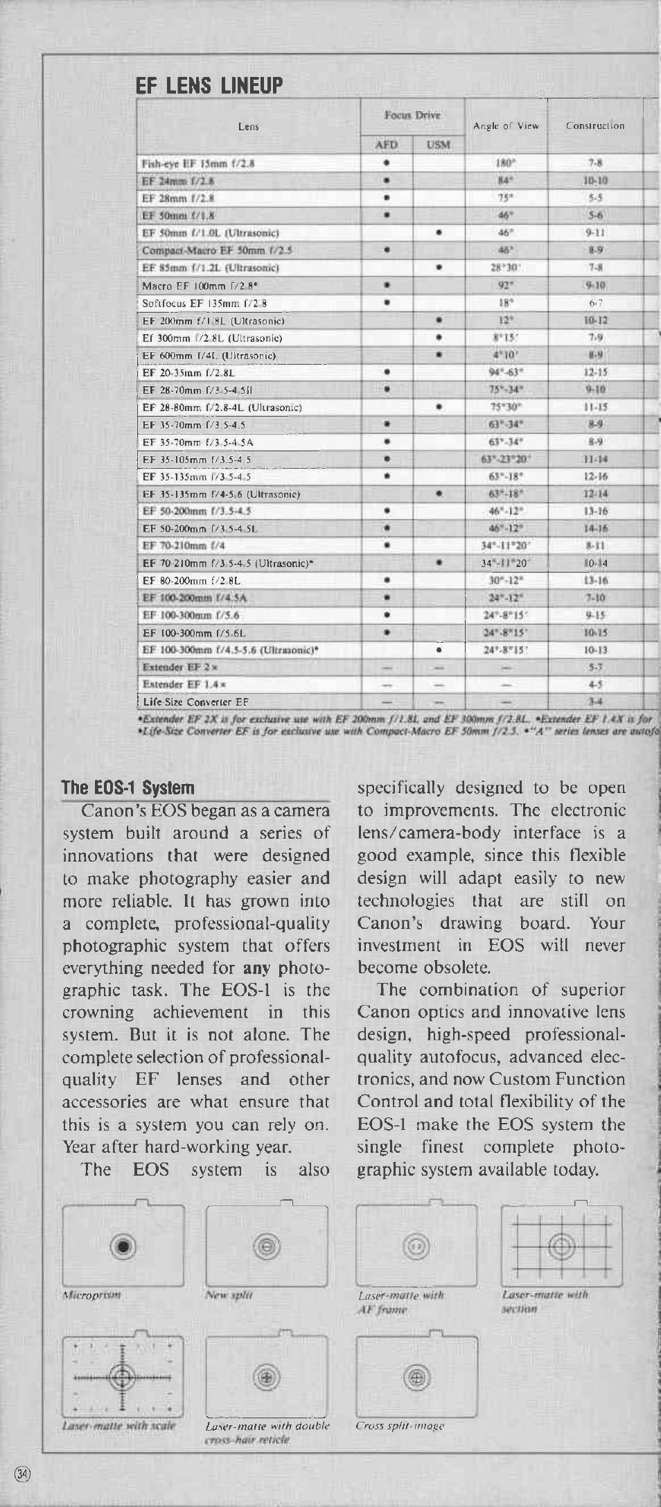 Ef lens lineup, The eos-1 system, With stair | Splu-iniqiu | Canon EOS-1 User Manual | Page 34 / 44
