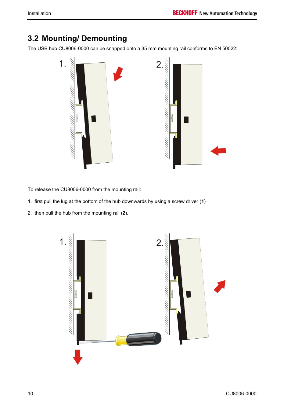 Mounting/ demounting, 2 mounting/ demounting | BECKHOFF CU8006-0000 User Manual | Page 12 / 18