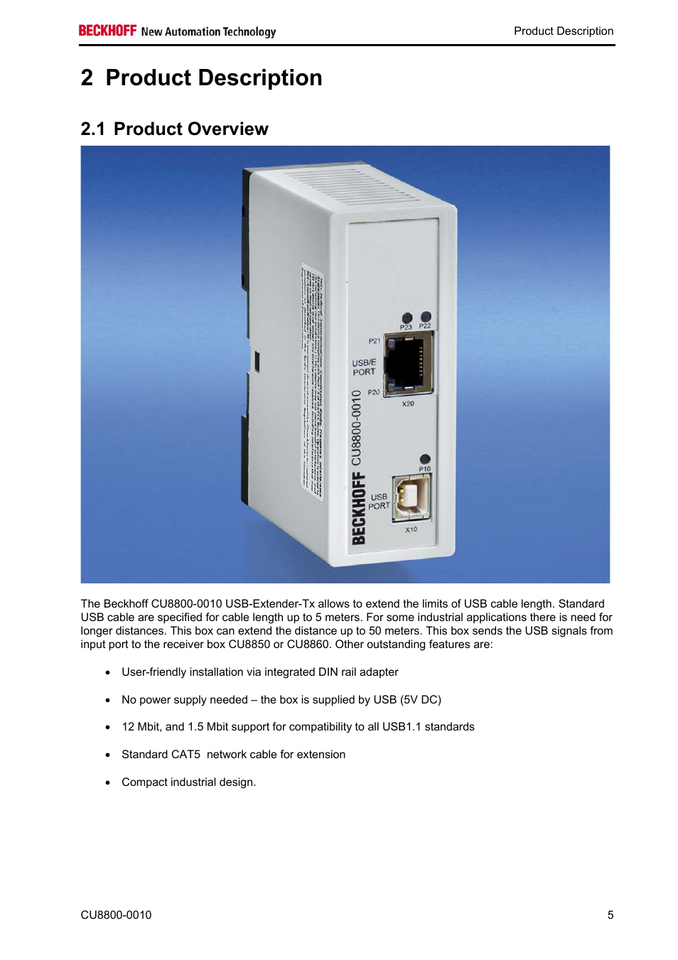 Product description, Product overview, 2 product description | 1 product overview | BECKHOFF CU8800-0010 User Manual | Page 7 / 18