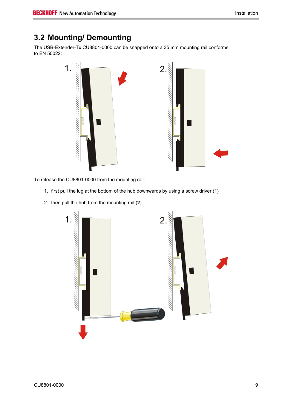 Mounting/ demounting, 2 mounting/ demounting | BECKHOFF CU8801-0000 User Manual | Page 11 / 18