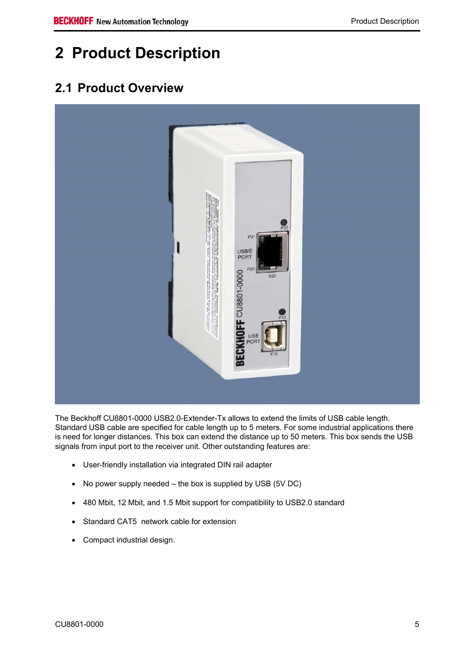 Product description, Product overview, 2 product description | 1 product overview | BECKHOFF CU8801-0000 User Manual | Page 7 / 18