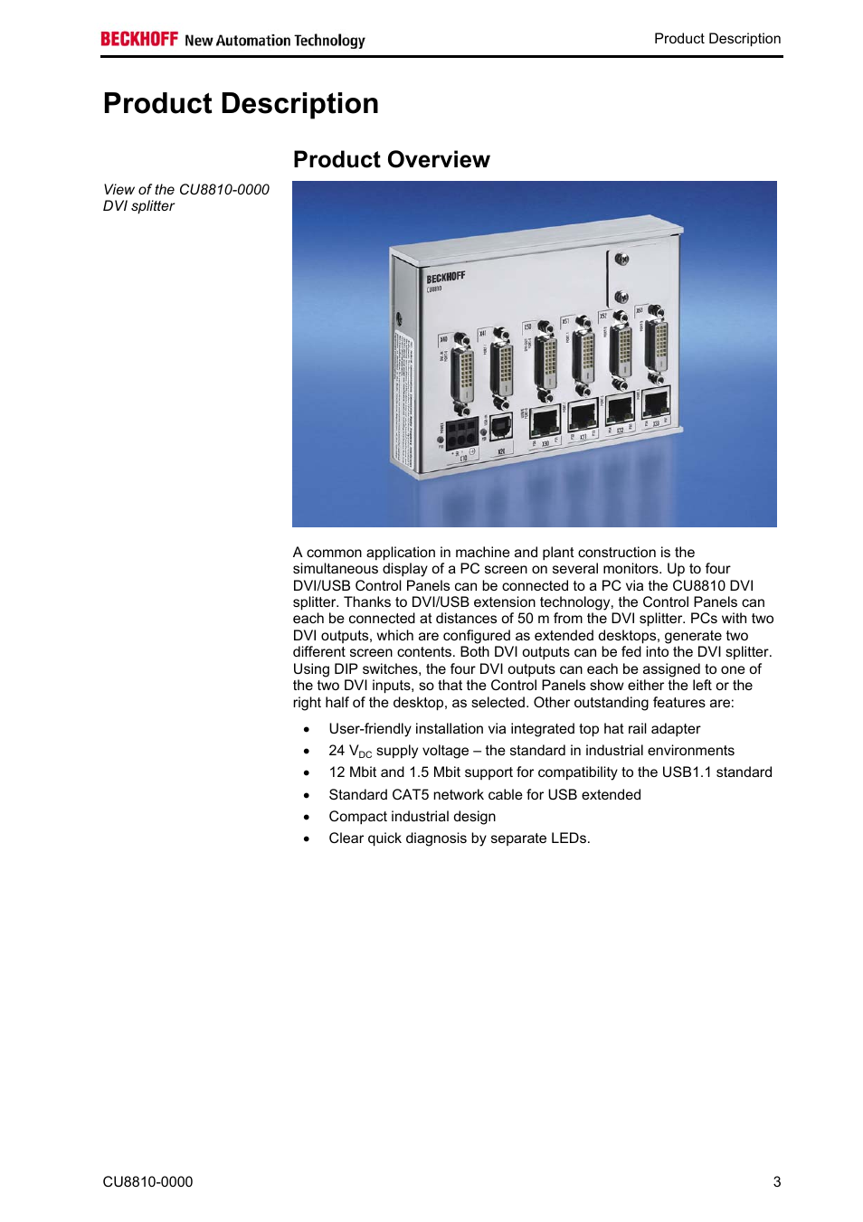 Product description, Product overview | BECKHOFF CU8810-0000 User Manual | Page 5 / 19