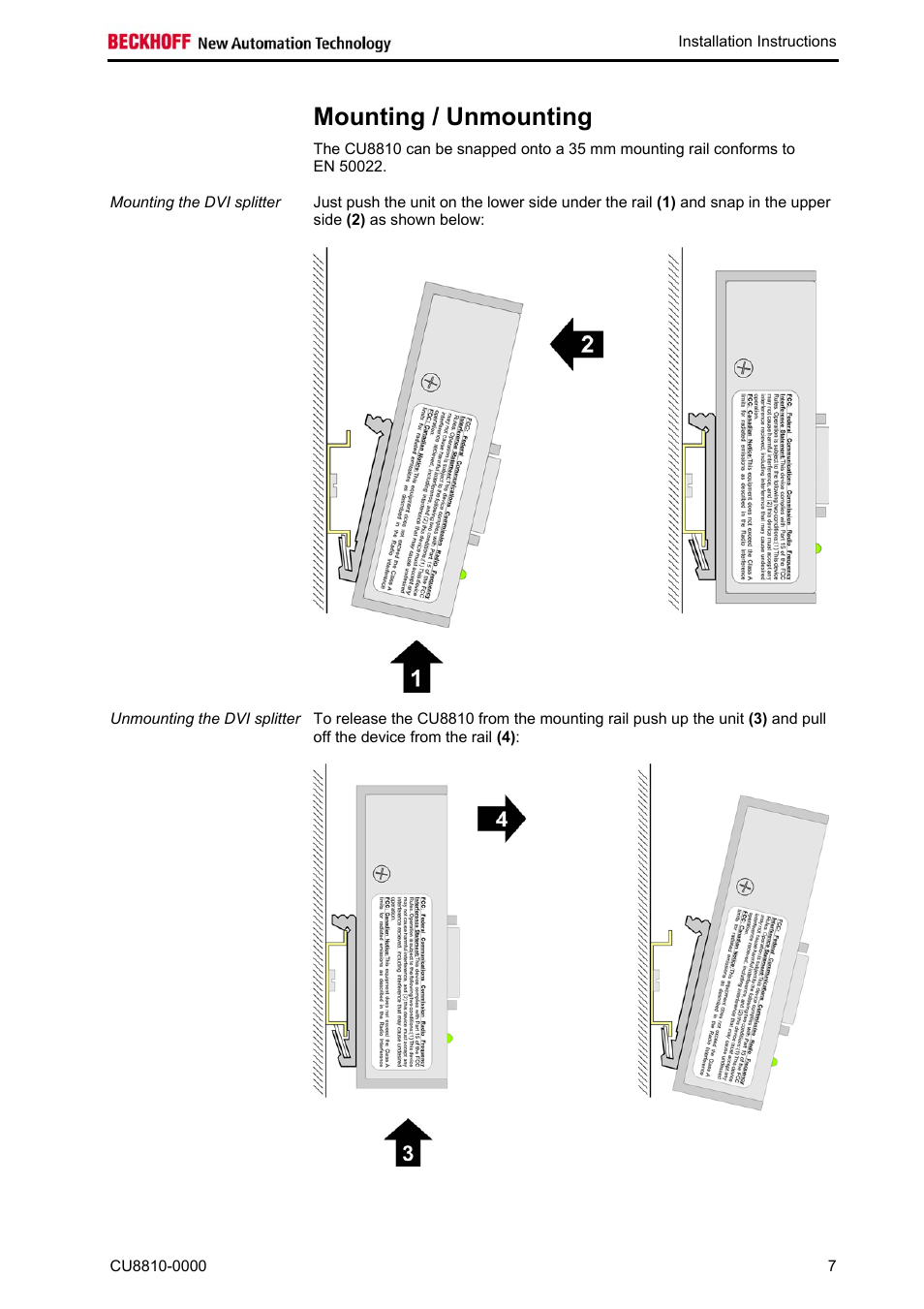 Mounting / unmounting | BECKHOFF CU8810-0000 User Manual | Page 9 / 19