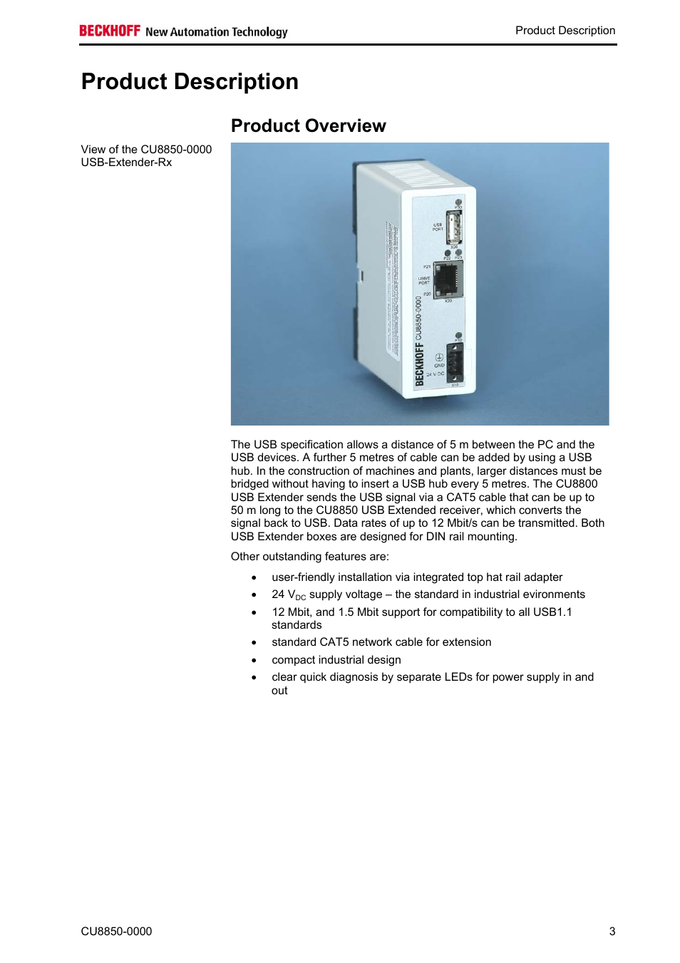 Product description, Product overview | BECKHOFF CU8850-0000 User Manual | Page 5 / 14