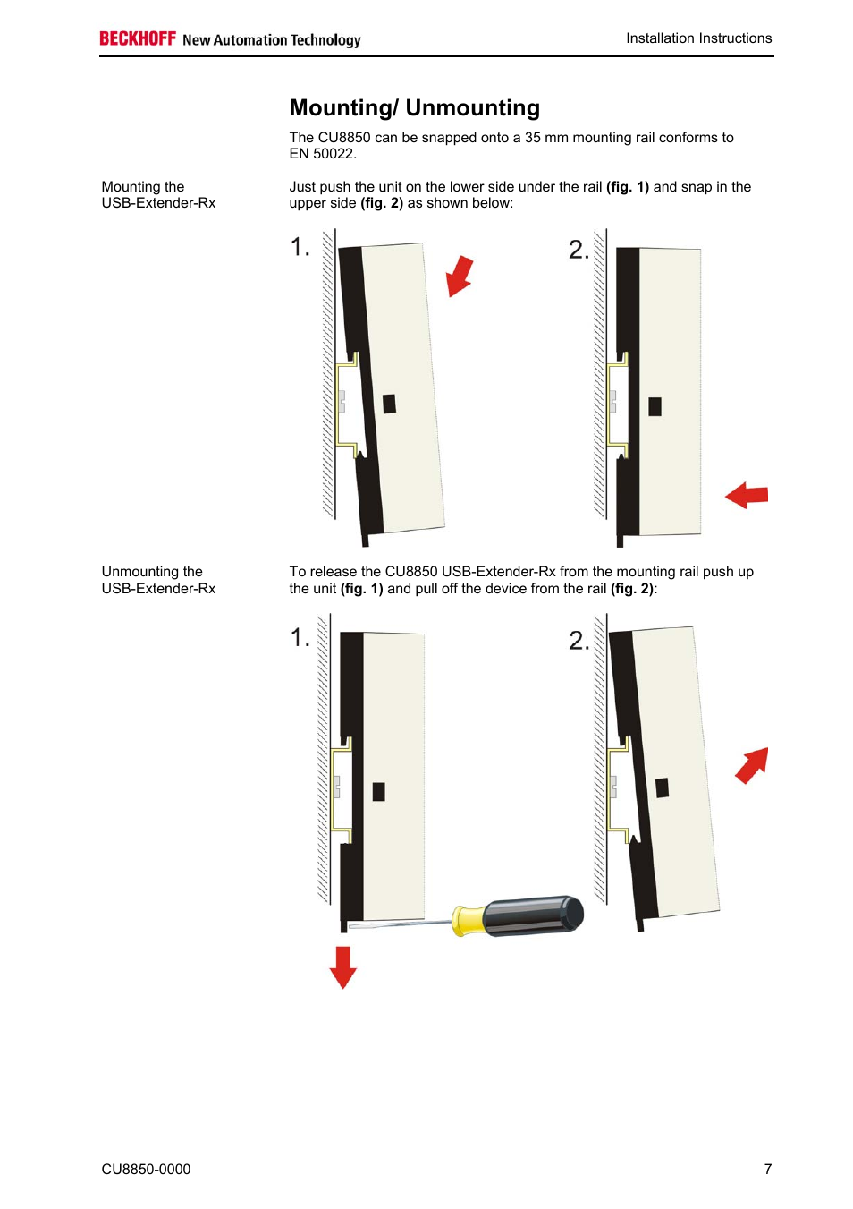 Mounting/ unmounting | BECKHOFF CU8850-0000 User Manual | Page 9 / 14