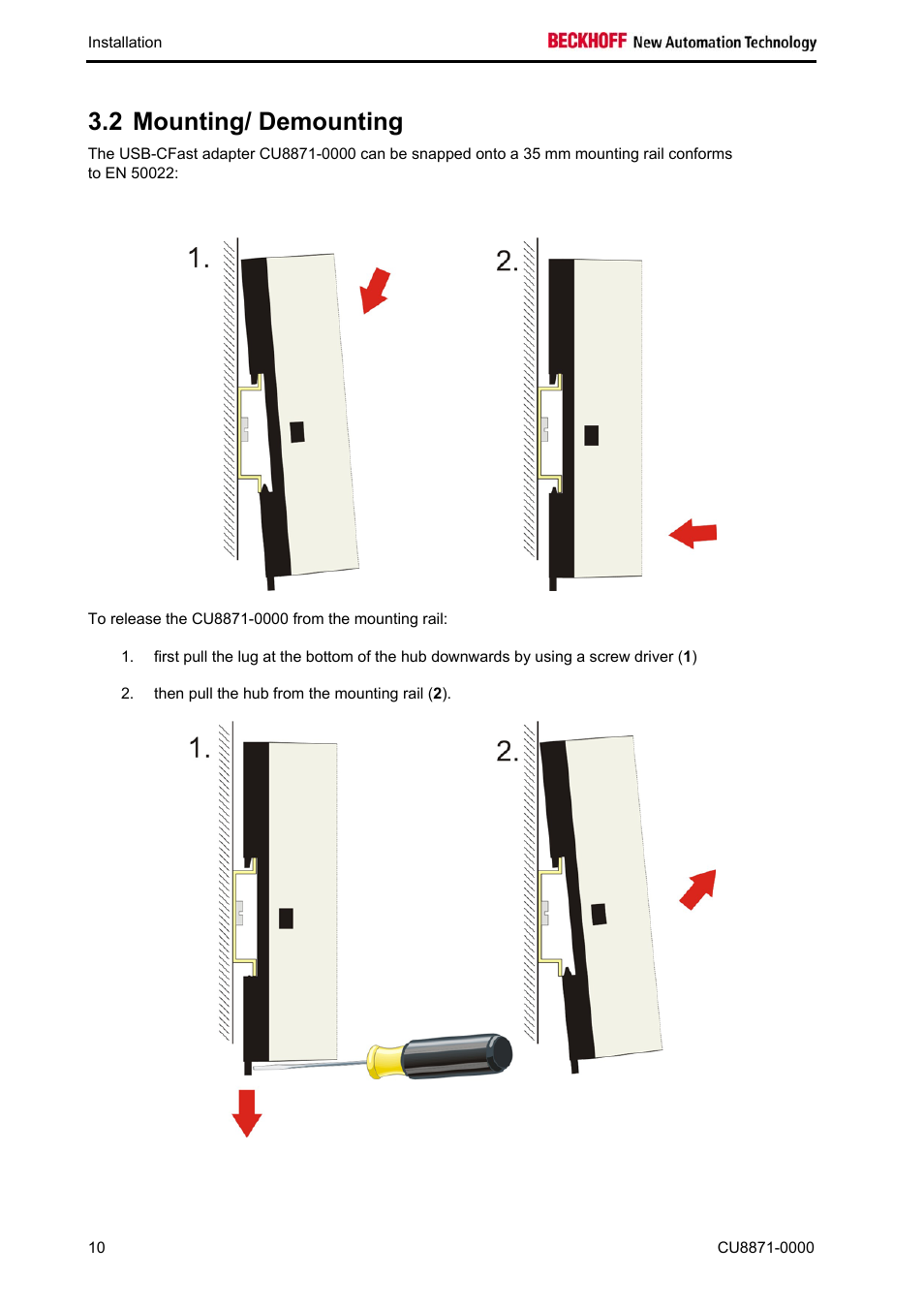 Mounting/ demounting, 2 mounting/ demounting | BECKHOFF CU8871-0000 User Manual | Page 12 / 19