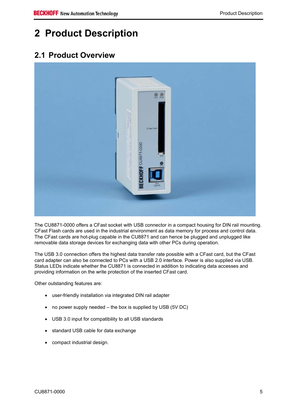 Product description, Product overview, The product is only used as intended (see chapter | 2 product description, 1 product overview | BECKHOFF CU8871-0000 User Manual | Page 7 / 19