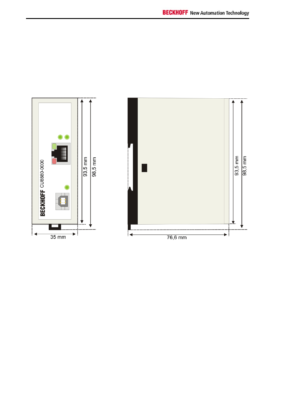 Appendix, Assembly dimensions | BECKHOFF CU8880-0000 User Manual | Page 12 / 14