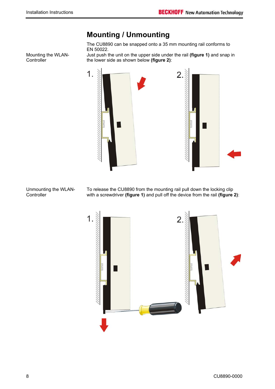 Mounting / unmounting | BECKHOFF CU8890-0000 User Manual | Page 10 / 43