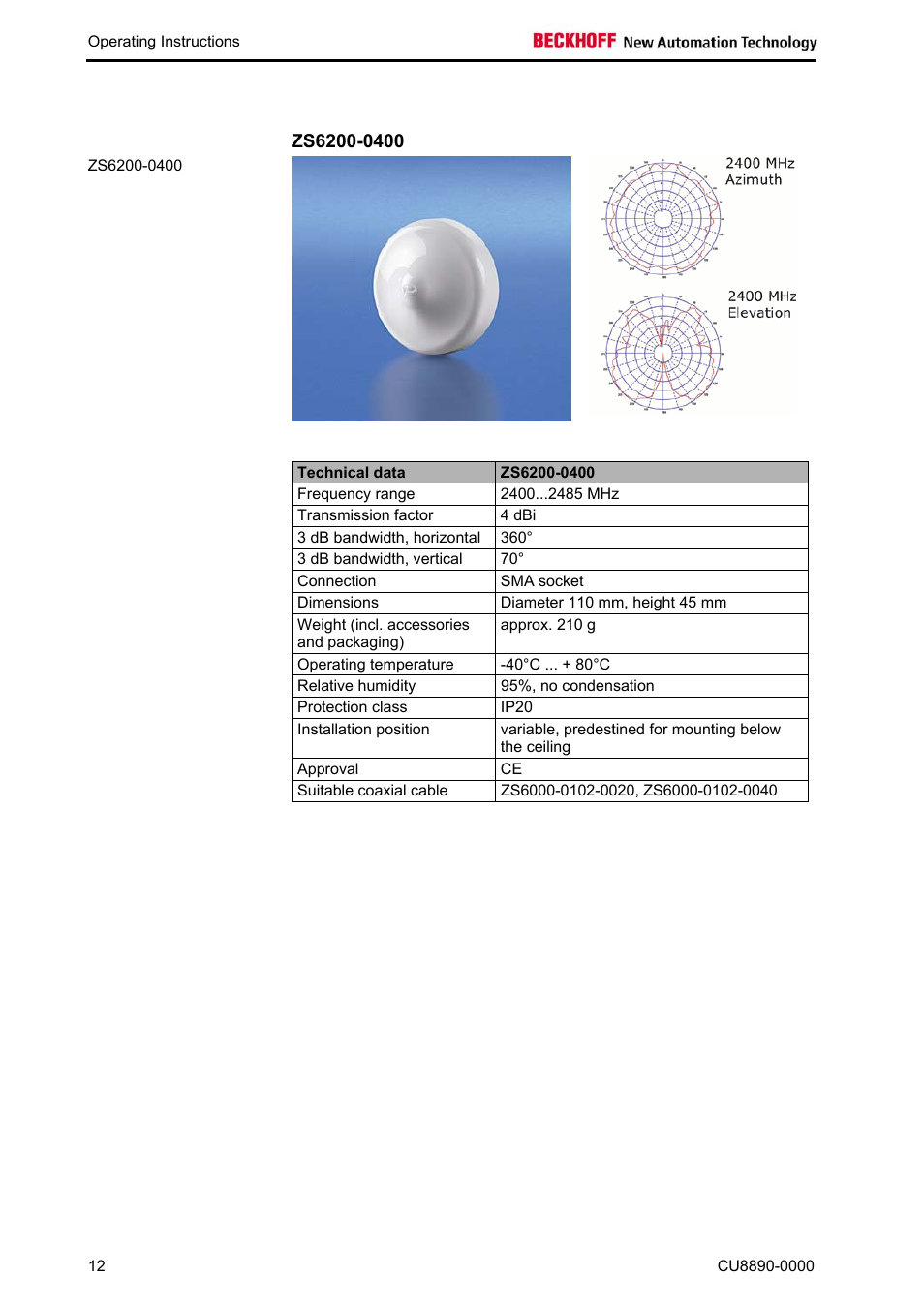 Zs6200-0400, Zs6200-0400 12 | BECKHOFF CU8890-0000 User Manual | Page 14 / 43