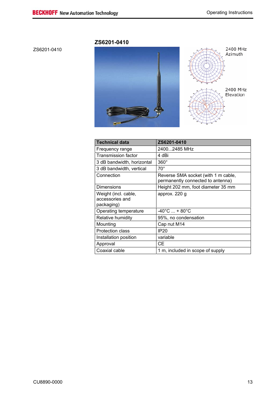 Zs6201-0410, Zs6201-0410 13 | BECKHOFF CU8890-0000 User Manual | Page 15 / 43