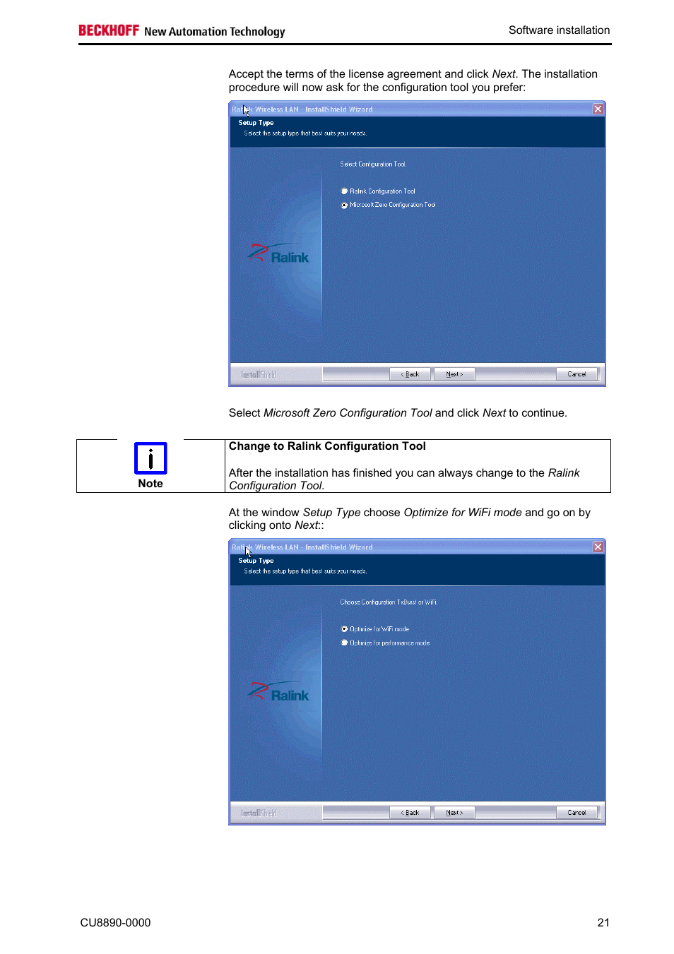 Change to ralink configuration tool | BECKHOFF CU8890-0000 User Manual | Page 23 / 43