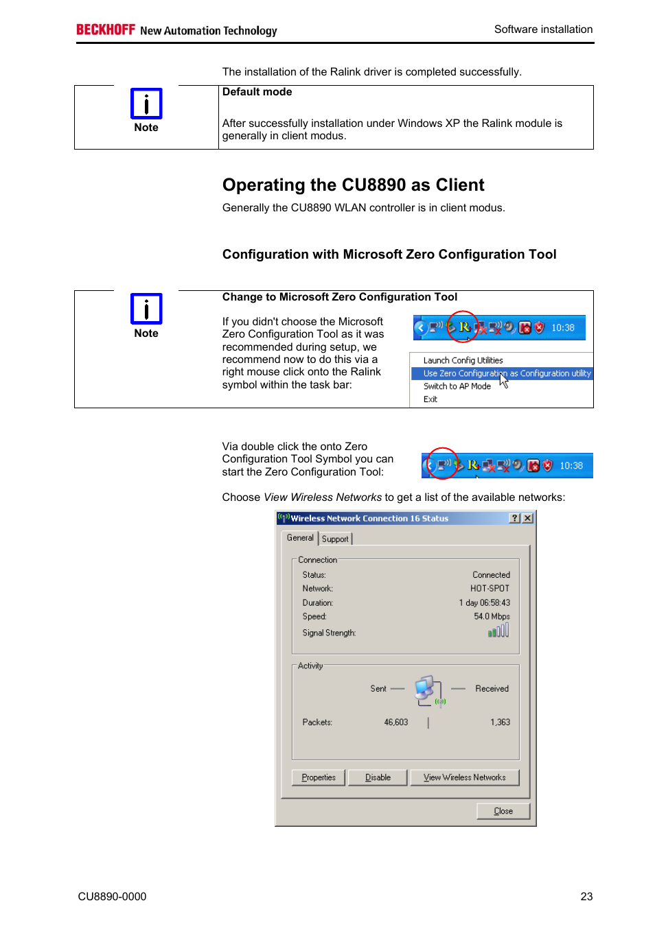 Operating the cu8890 as client, Change to microsoft zero configuration tool | BECKHOFF CU8890-0000 User Manual | Page 25 / 43