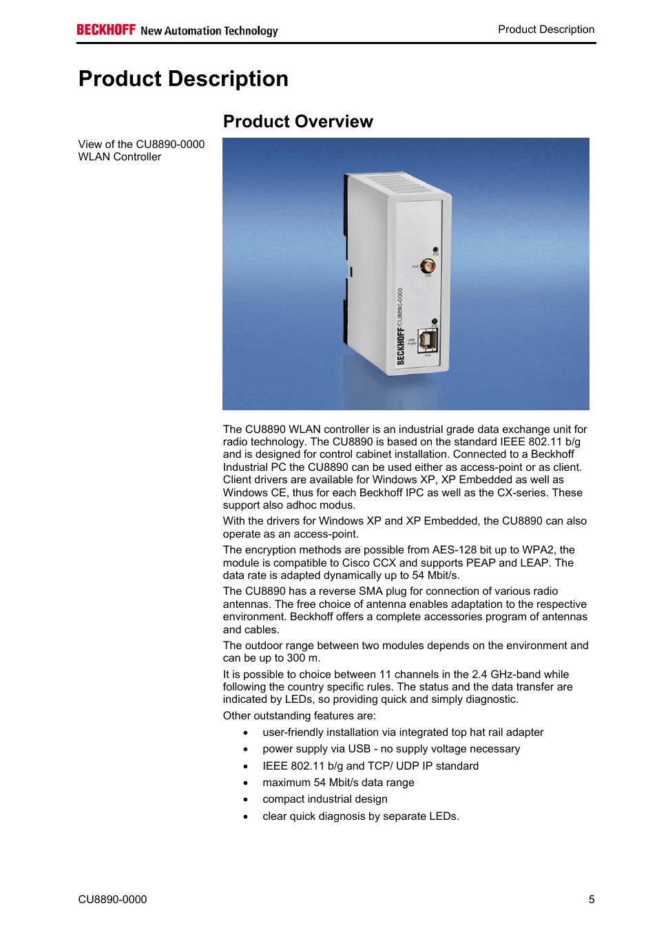 Product description, Product overview | BECKHOFF CU8890-0000 User Manual | Page 7 / 43