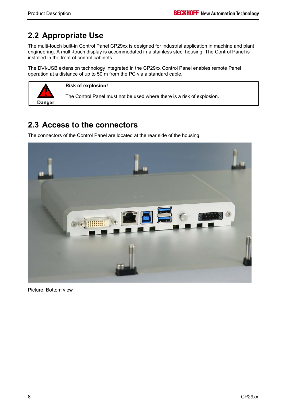 Appropriate use, Access to the connectors, 2 appropriate use | 3 access to the connectors | BECKHOFF CP29xx User Manual | Page 10 / 33