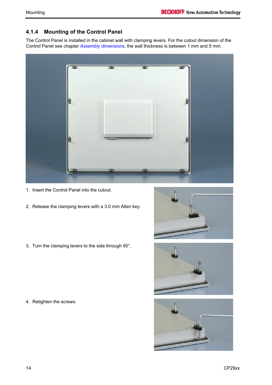 Mounting of the control panel, 4 mounting of the control panel | BECKHOFF CP29xx User Manual | Page 16 / 33