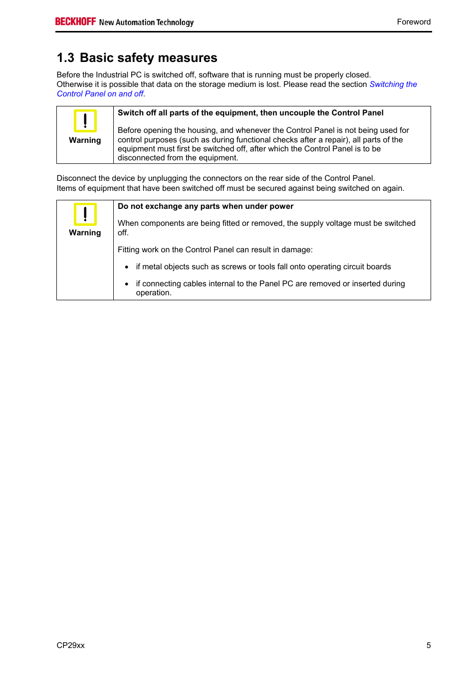Basic safety measures, 3 basic safety measures | BECKHOFF CP29xx User Manual | Page 7 / 33