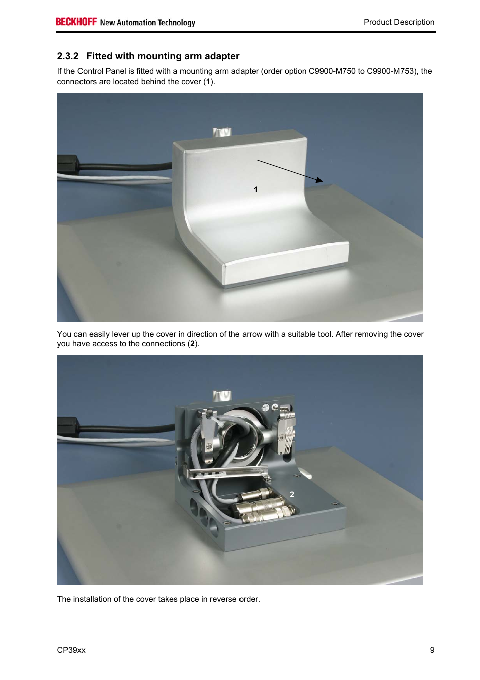 Fitted with mounting arm adapter, 2 fitted with mounting arm adapter | BECKHOFF CP39xx User Manual | Page 11 / 27