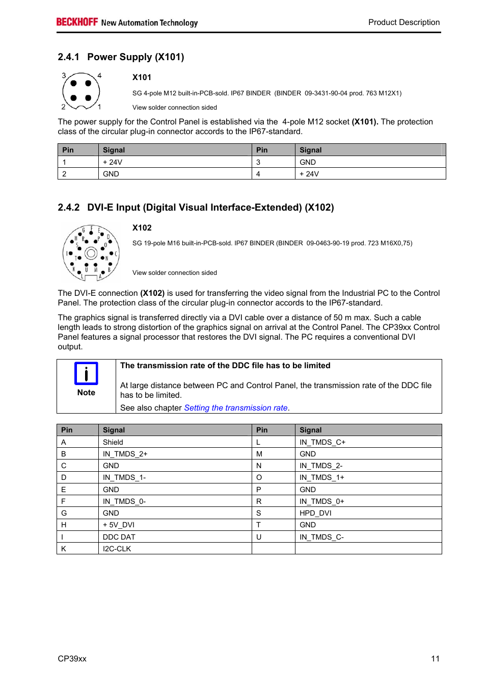 Power supply (x101), X101, X102 | 1 power supply (x101) | BECKHOFF CP39xx User Manual | Page 13 / 27