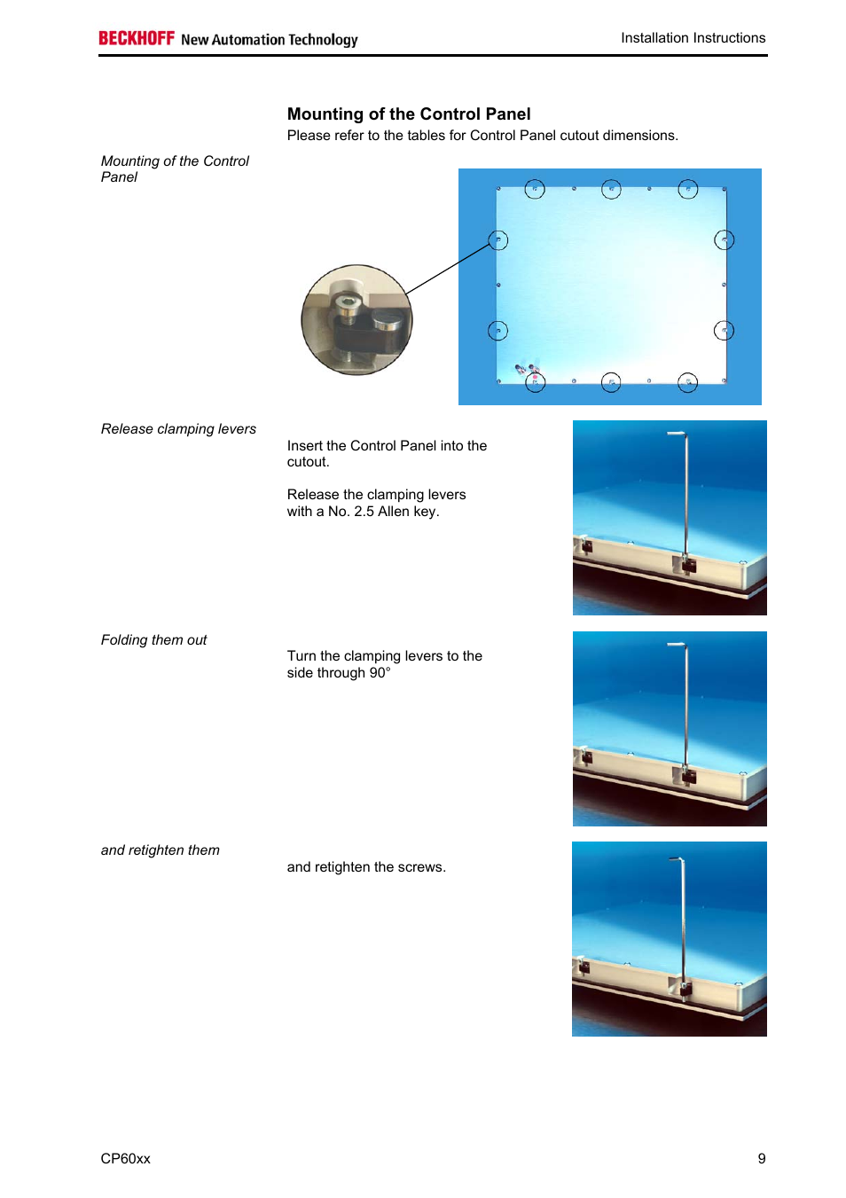 Mounting of the control panel | BECKHOFF CP60xx User Manual | Page 11 / 19