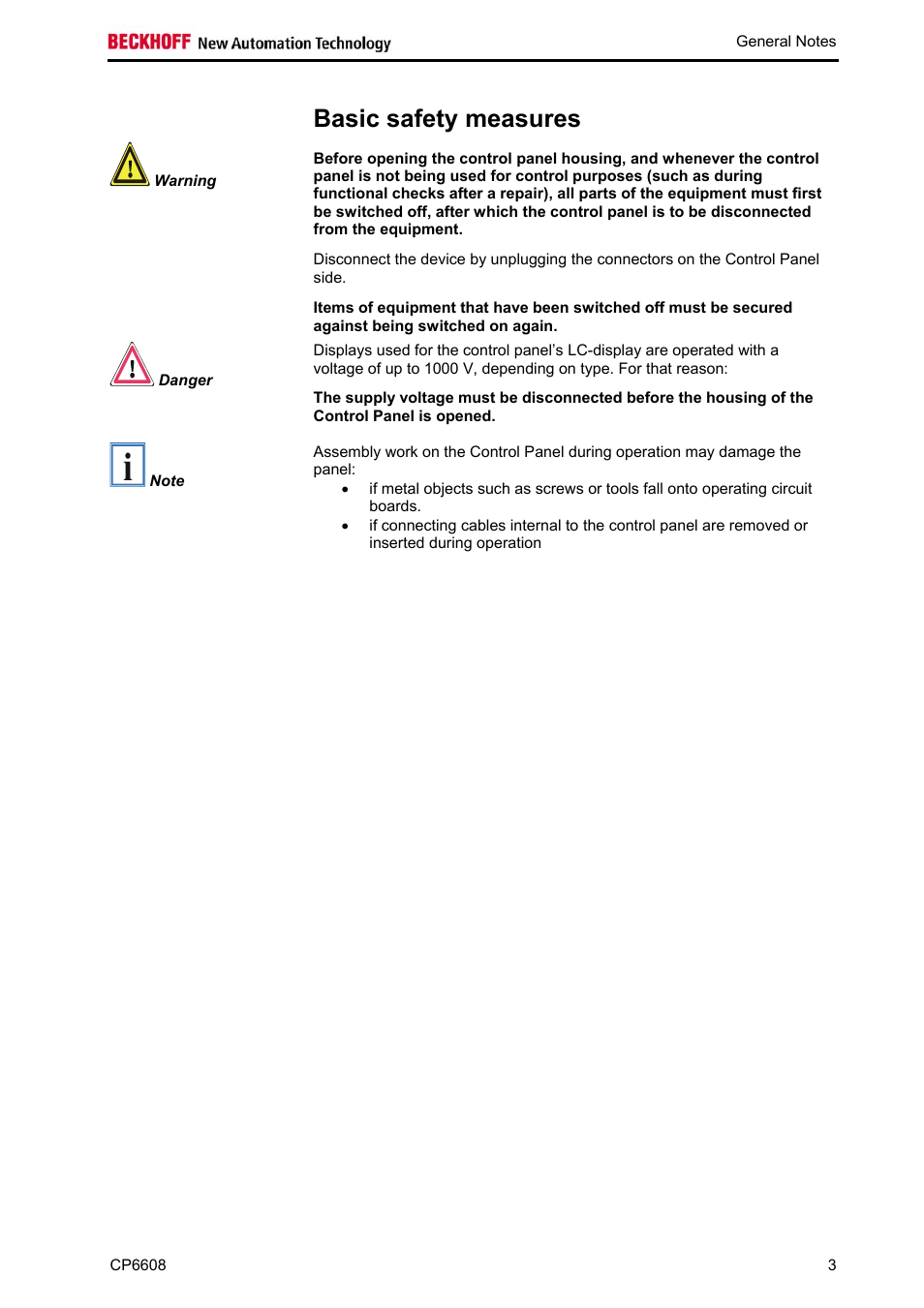 Basic safety measures | BECKHOFF CP6608 User Manual | Page 5 / 18