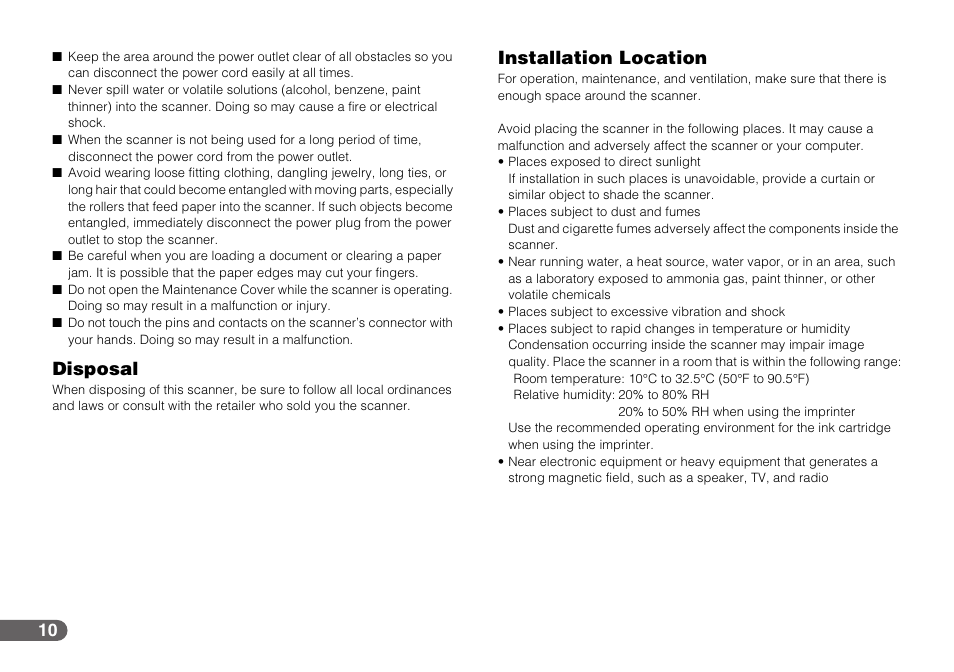 Disposal installation location, Disposal, Installation location | Canon CR-50 User Manual | Page 10 / 58