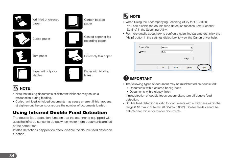 Using infrared double feed detection | Canon CR-50 User Manual | Page 34 / 58