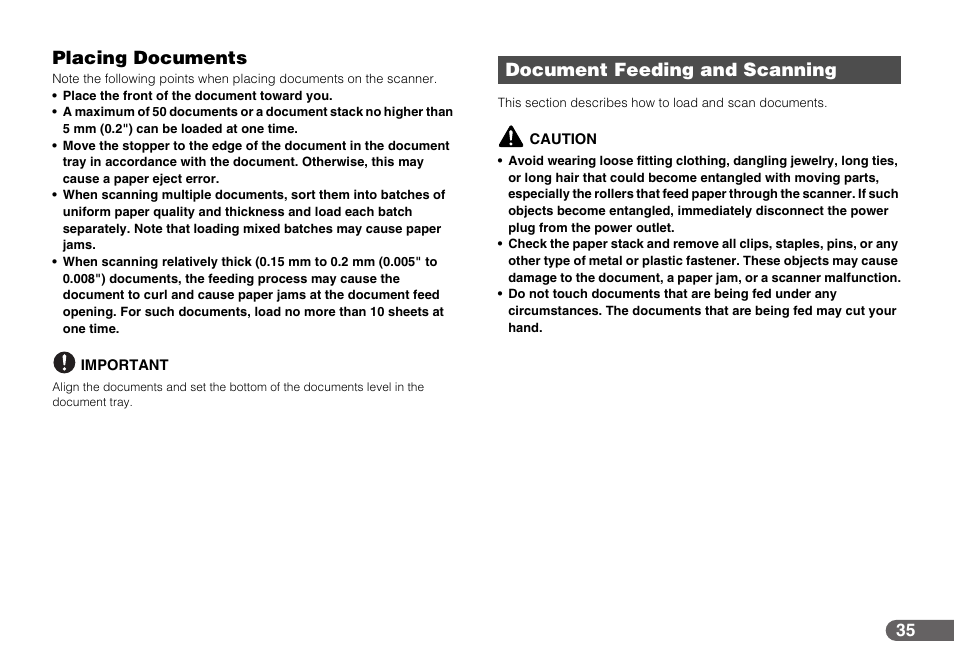 Document feeding and scanning, Placing documents, See “placing documents,” on p. 35.) | Canon CR-50 User Manual | Page 35 / 58