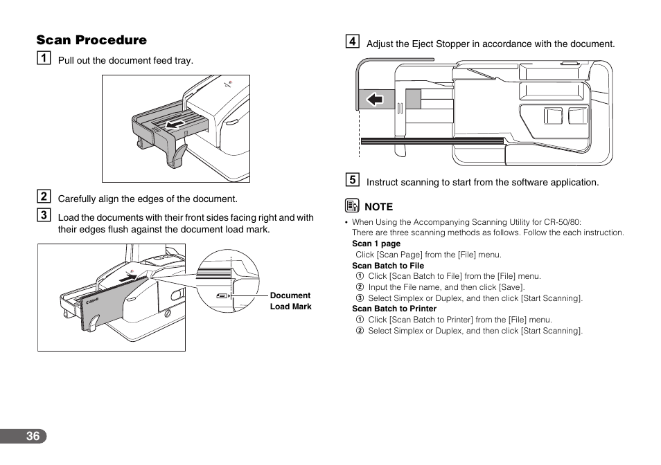 Scan procedure | Canon CR-50 User Manual | Page 36 / 58