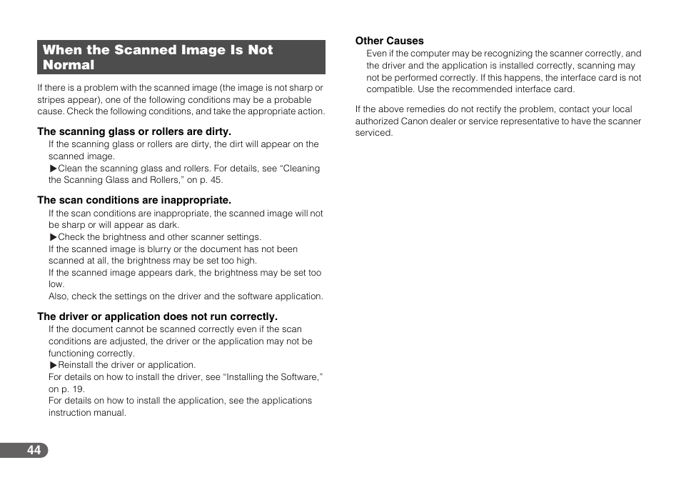 When the scanned image is not normal | Canon CR-50 User Manual | Page 44 / 58