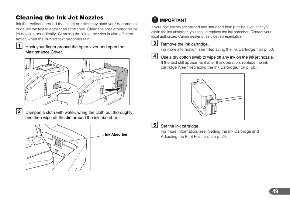 Cleaning the ink jet nozzles, See “cleaning the ink jet nozzles,” on p. 49, Th. (see “cleaning the ink jet nozzles,” on p. 49 | Canon CR-50 User Manual | Page 49 / 58