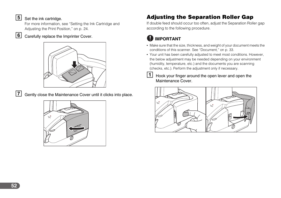 Adjusting the separation roller gap | Canon CR-50 User Manual | Page 52 / 58