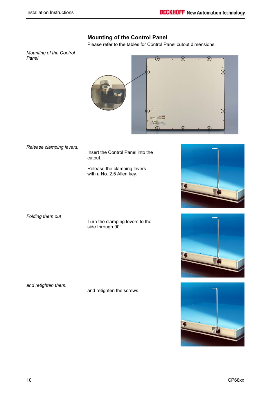 Mounting of the control panel | BECKHOFF CP68xx User Manual | Page 12 / 20