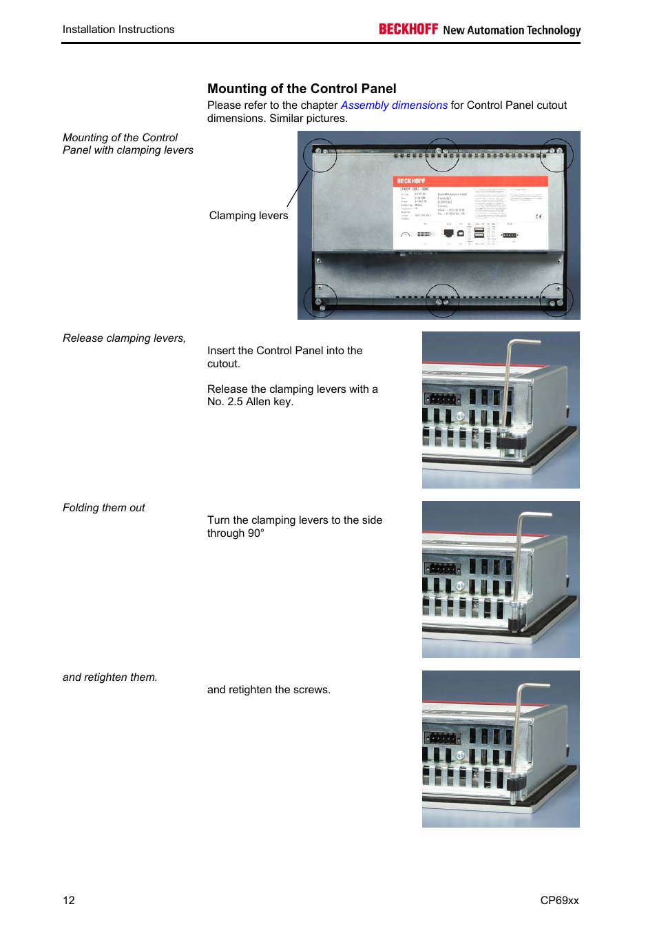 Mounting of the control panel | BECKHOFF CP69xx User Manual | Page 13 / 24
