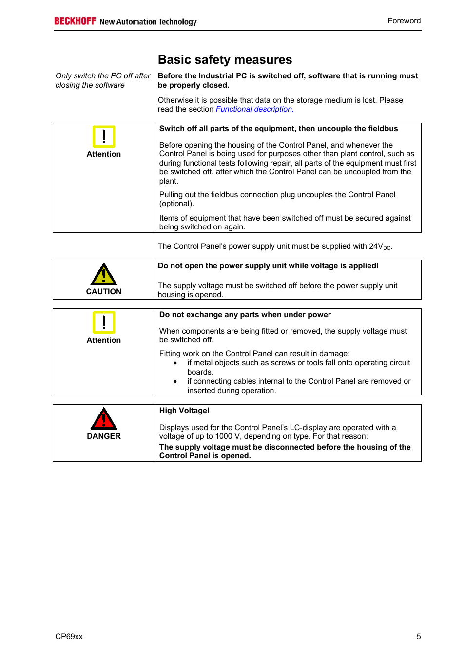Basic safety measures | BECKHOFF CP69xx User Manual | Page 6 / 24