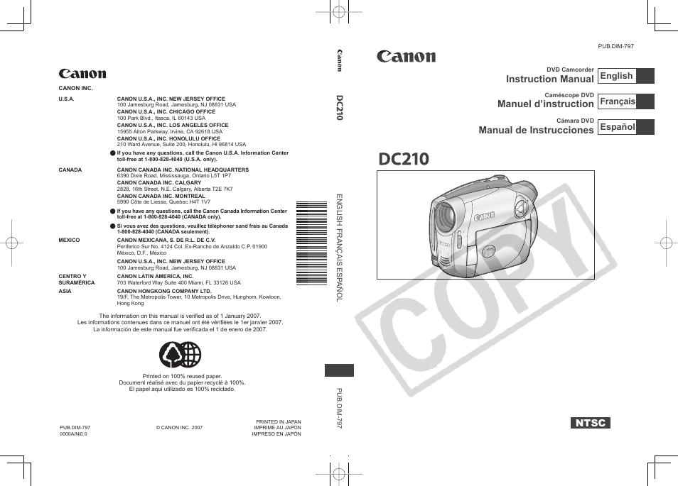 Canon DC210 User Manual | 85 pages