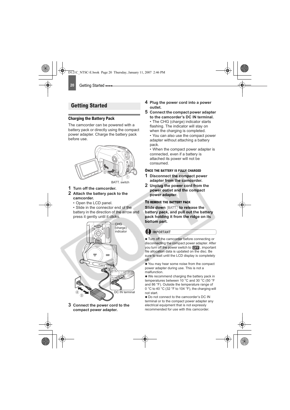 Getting started | Canon DC210 User Manual | Page 20 / 85