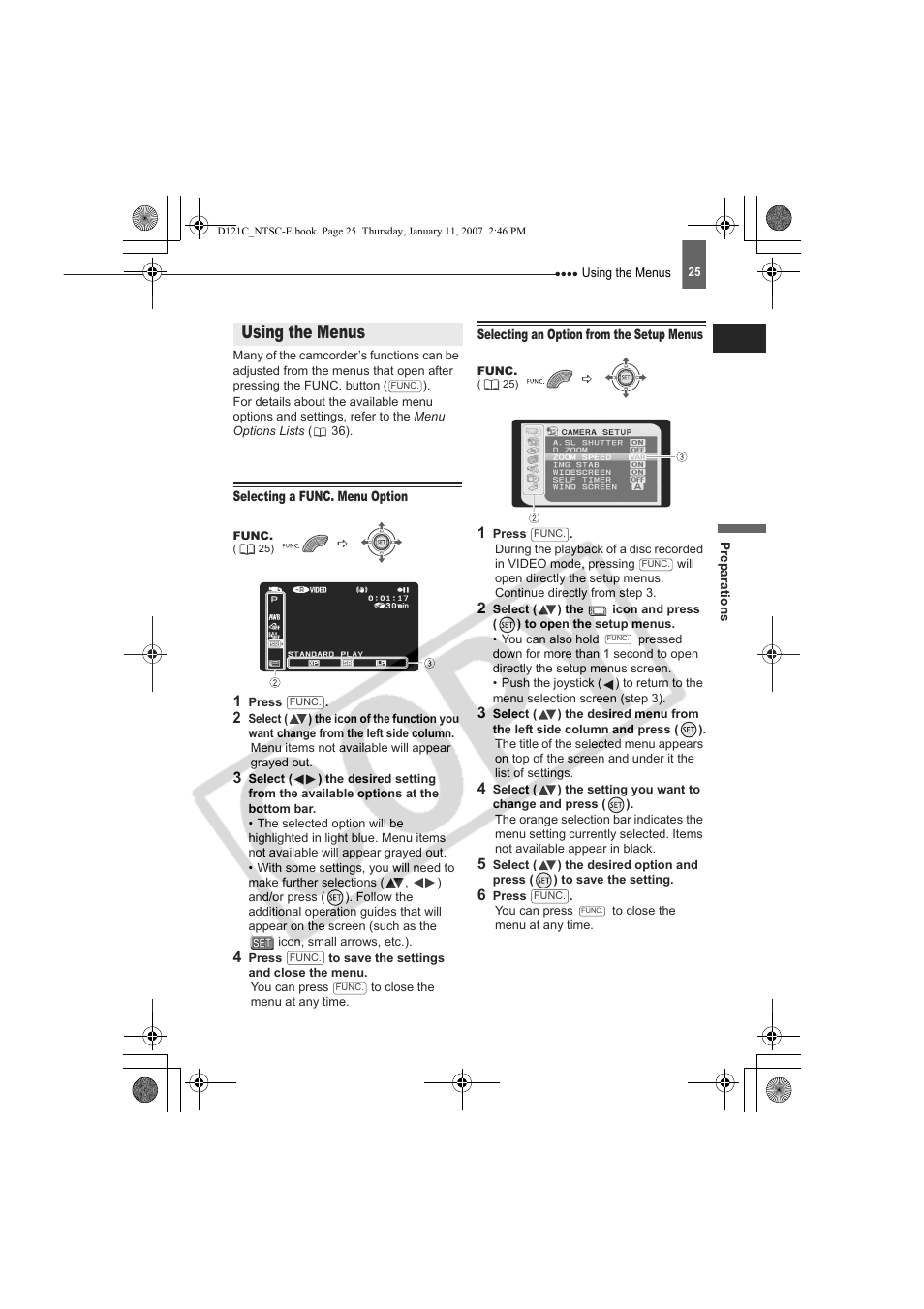 Using the menus | Canon DC210 User Manual | Page 25 / 85