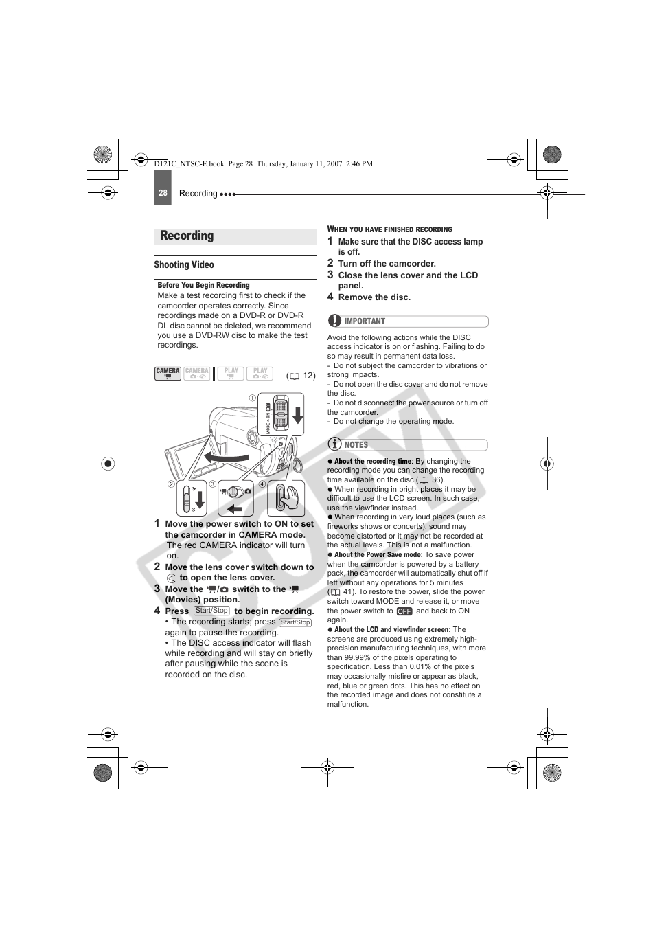 Recording | Canon DC210 User Manual | Page 28 / 85