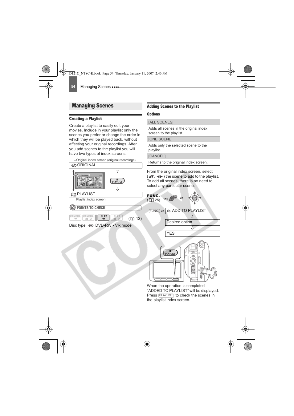 Managing scenes | Canon DC210 User Manual | Page 54 / 85