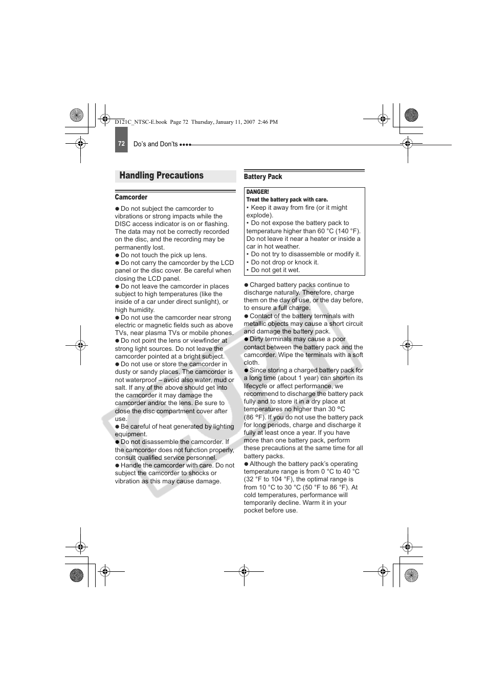 Handling precautions | Canon DC210 User Manual | Page 72 / 85