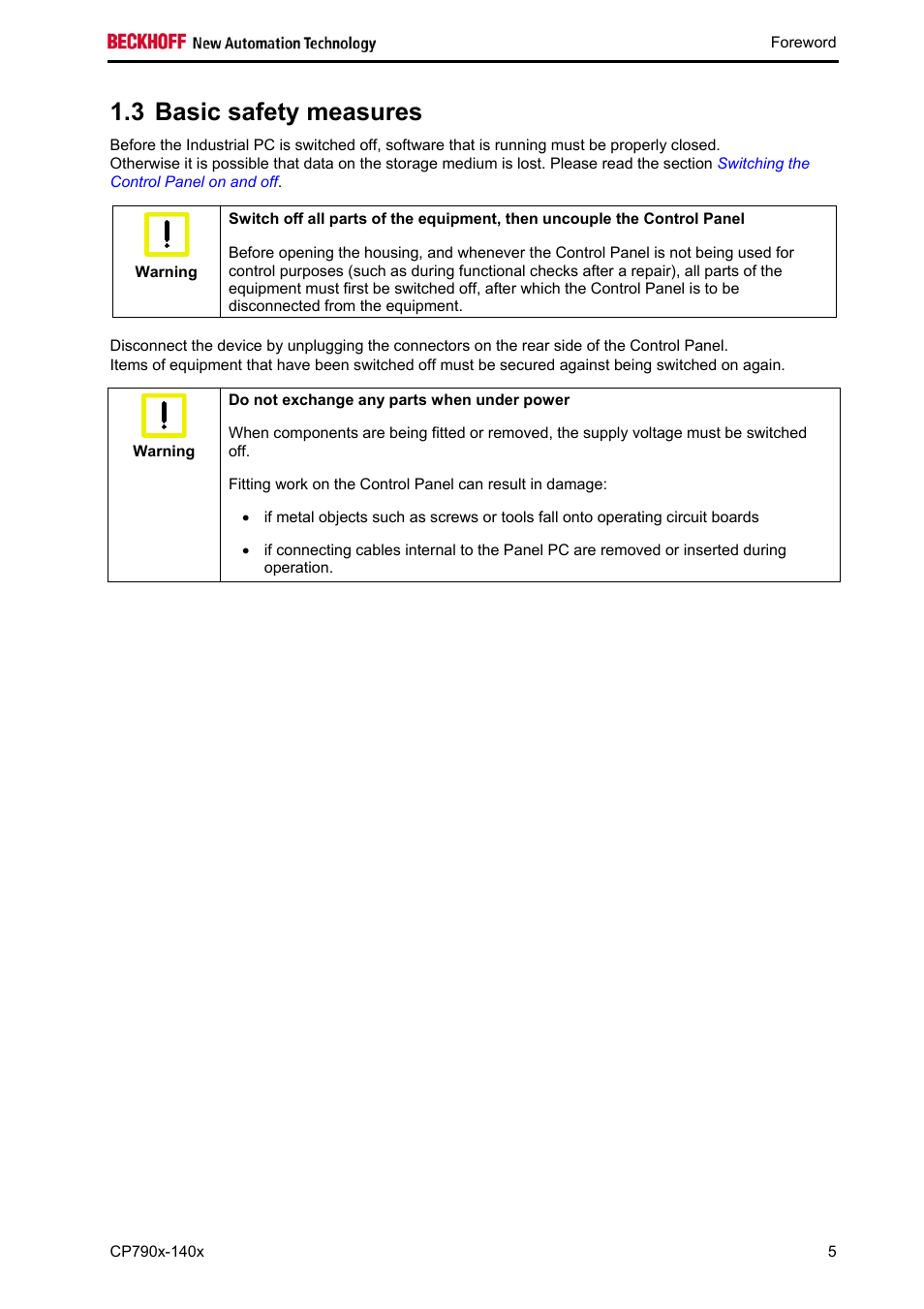 Basic safety measures, 3 basic safety measures | BECKHOFF CP790x-140x User Manual | Page 7 / 38
