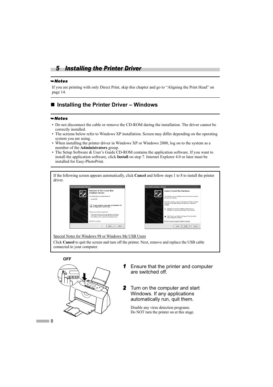 5 installing the printer driver | Canon i 475D User Manual | Page 10 / 31